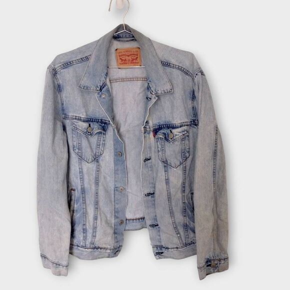 Levis Original Denim Light-Wash Slim Fit Trucker Button Jacket Faded‎ Distressed - Picture 2 of 15